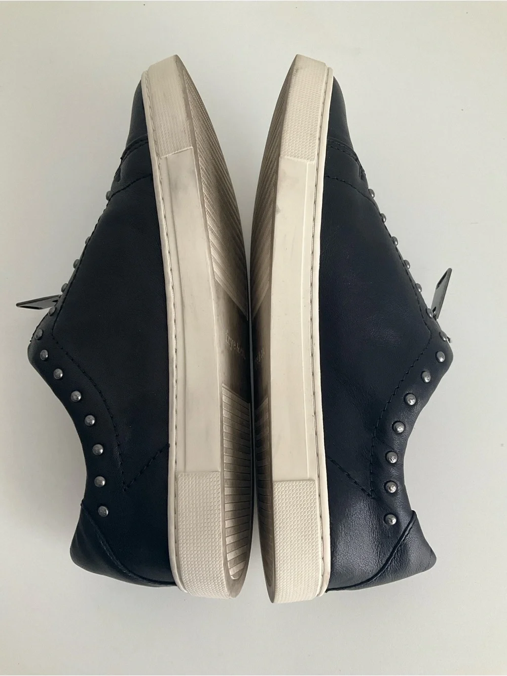 FRYE AND CO. 7 M Black Leather Zip-Front Studded Slip-On Flats - Picture 10 of 11
